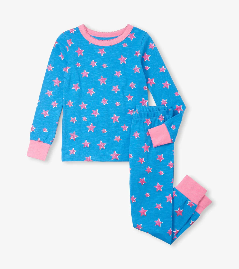 GIRLS GLITTER STARS STRETCH PAJAMA SET