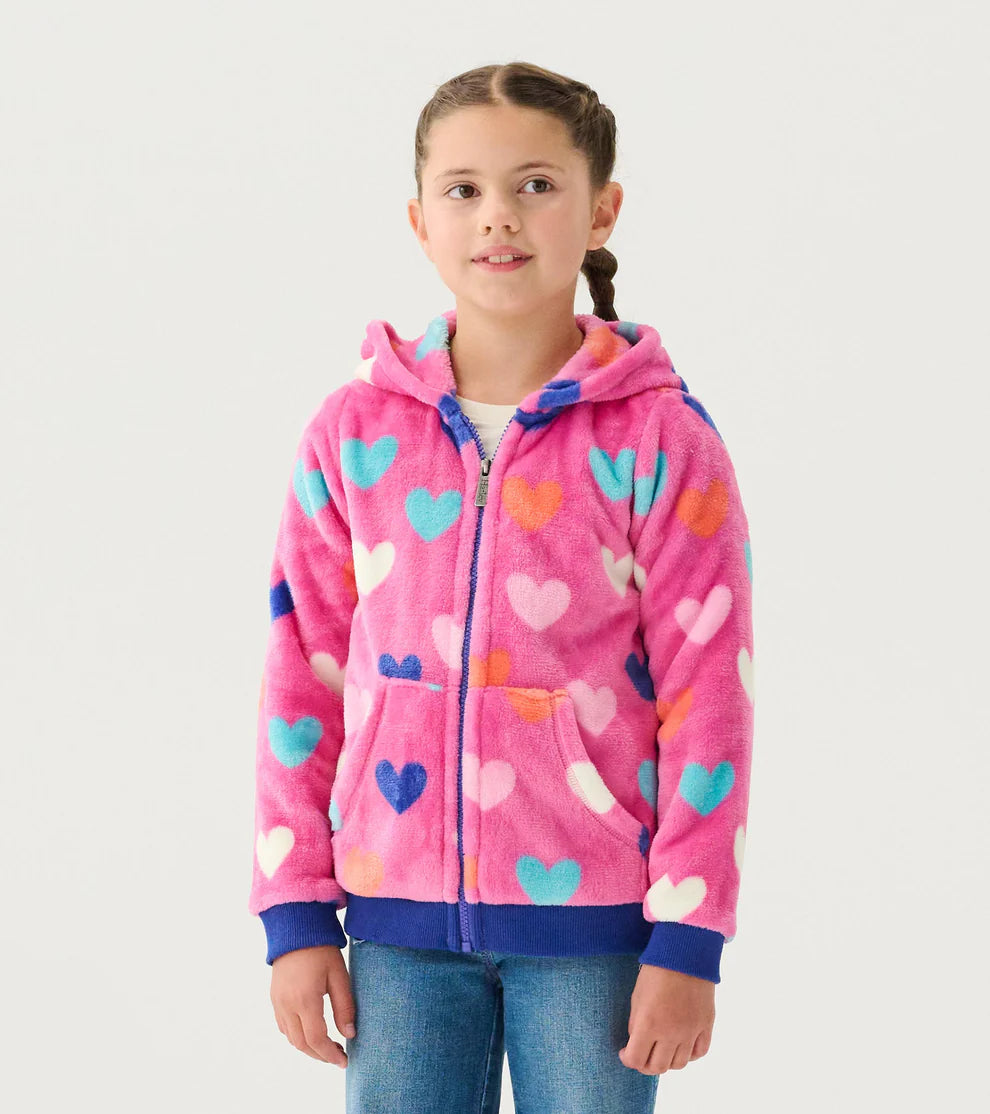 GIRLS HEARTS FUZZY FLEECE ZIP UP HOODIE