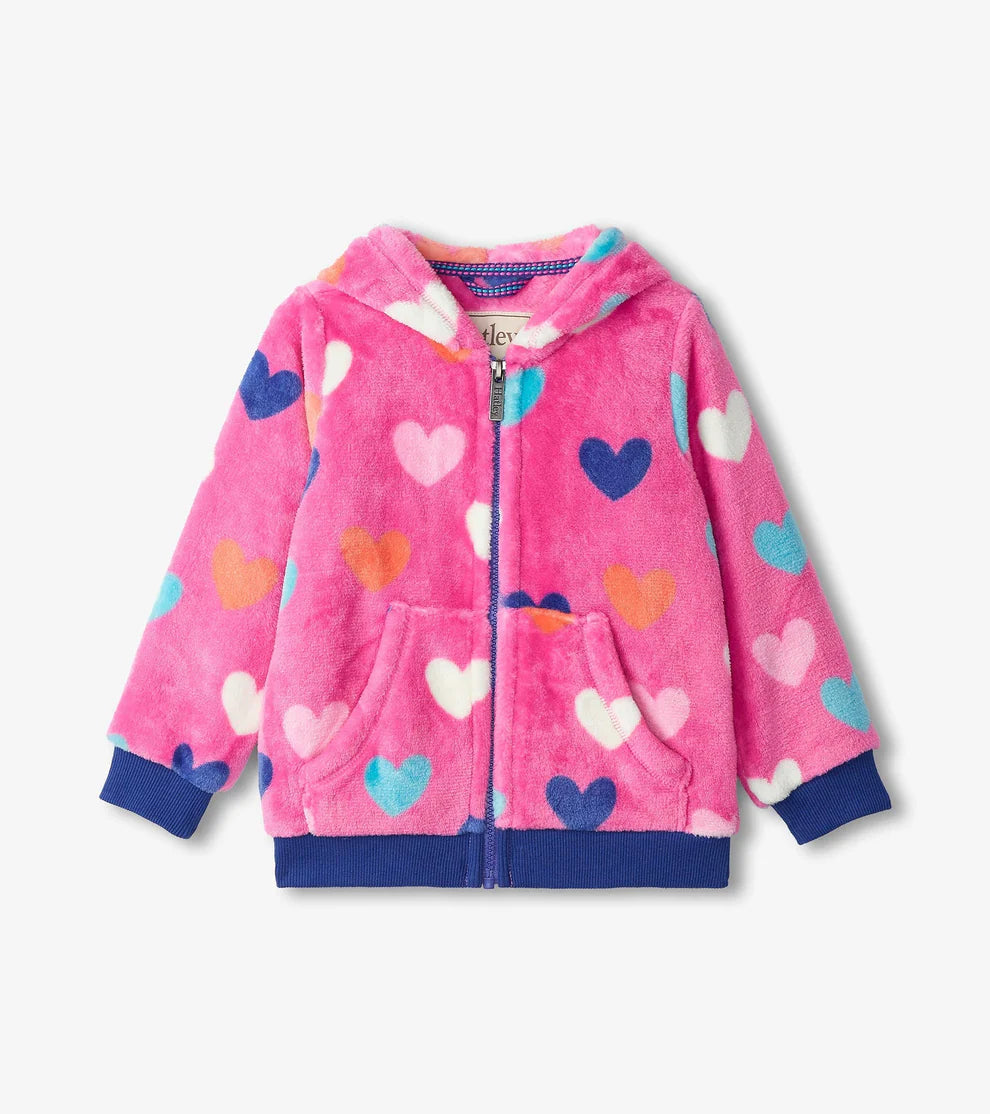 GIRLS HEARTS FUZZY FLEECE ZIP UP HOODIE