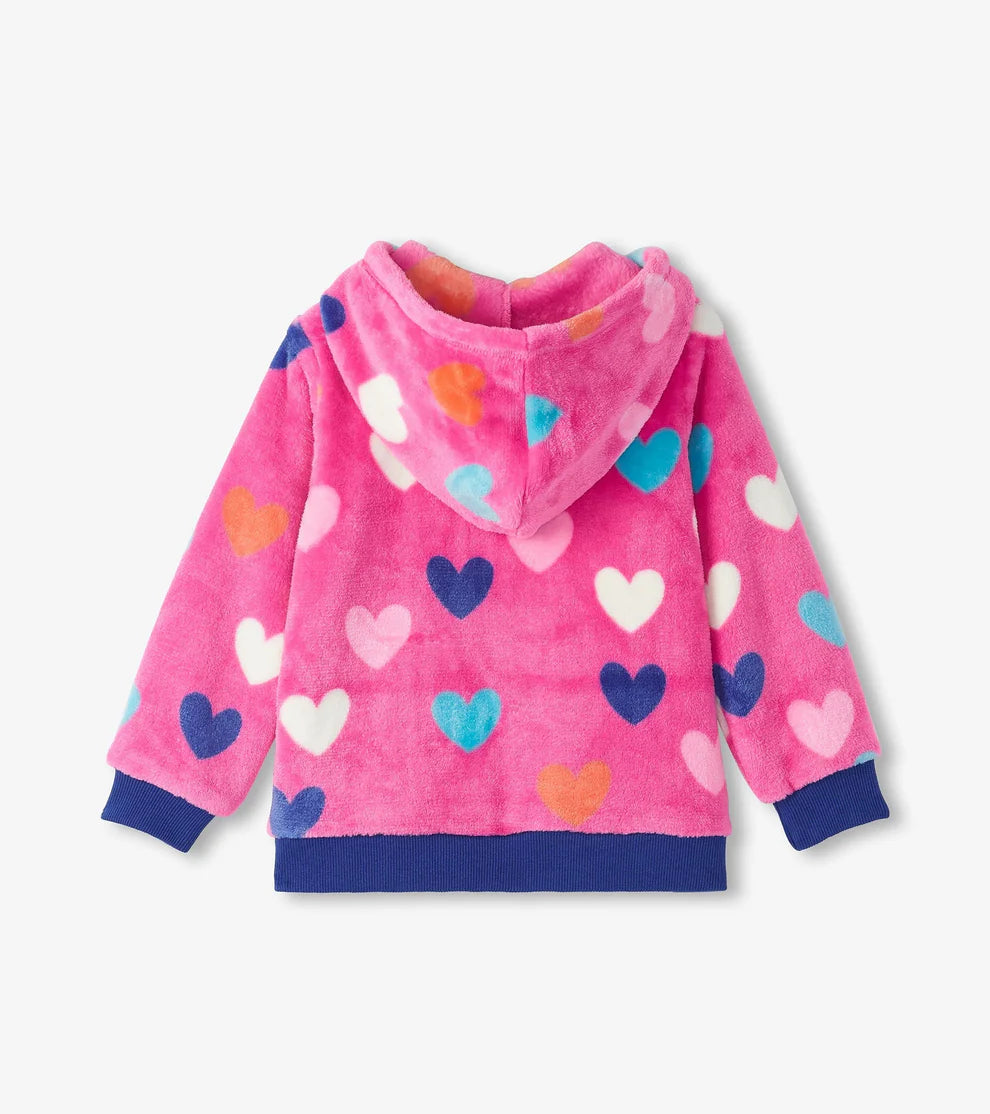 GIRLS HEARTS FUZZY FLEECE ZIP UP HOODIE