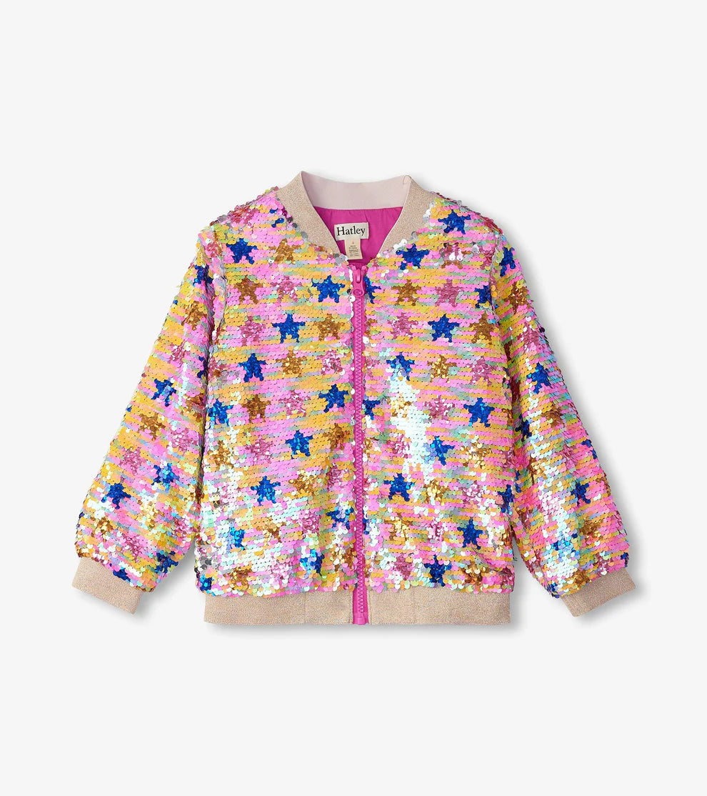 GIRLS STAR PARTY SEQUINED BOMBER JACKET