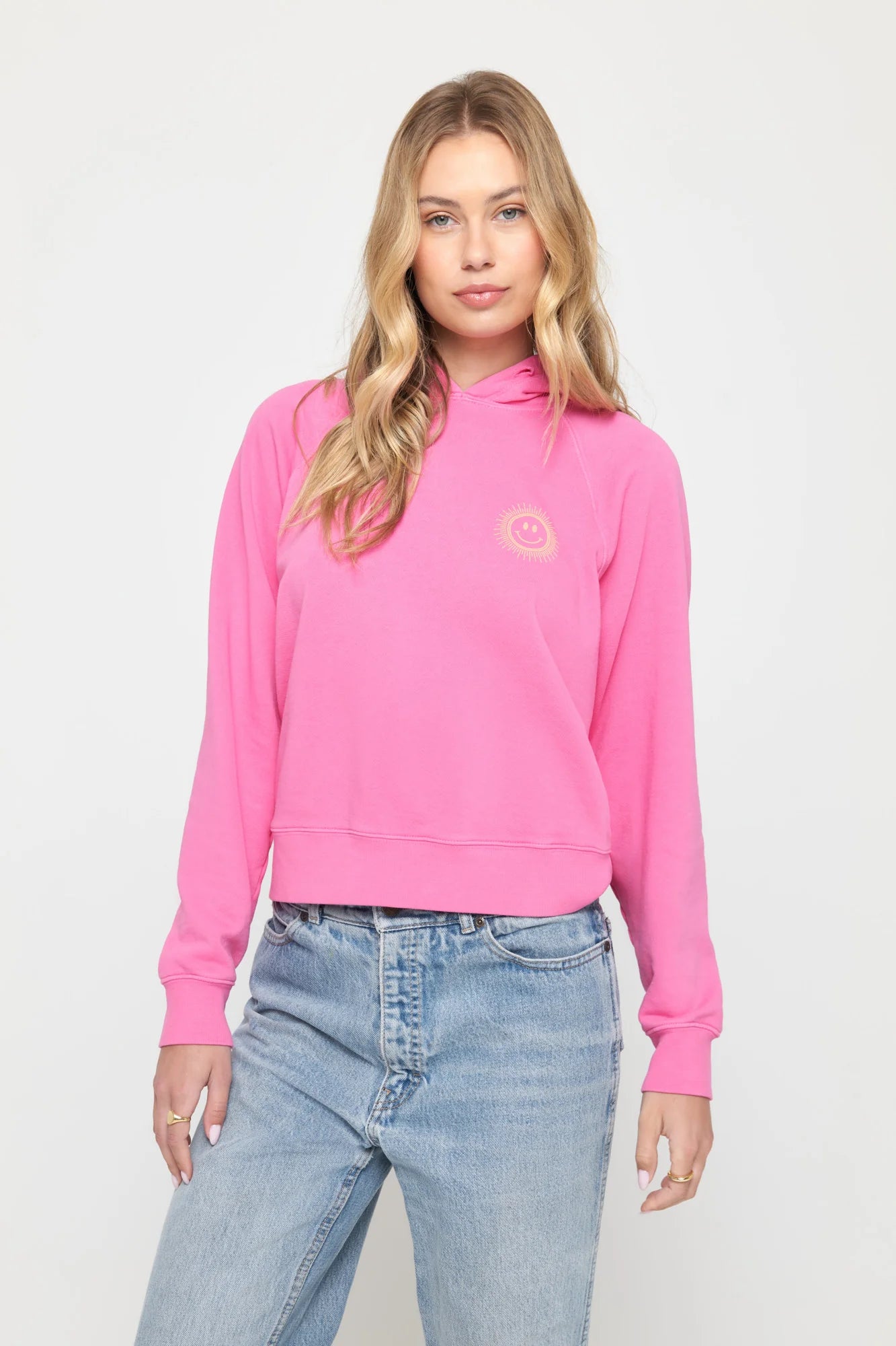 SUN SMILEY PINK WILDFLOWER CROP HOODIE