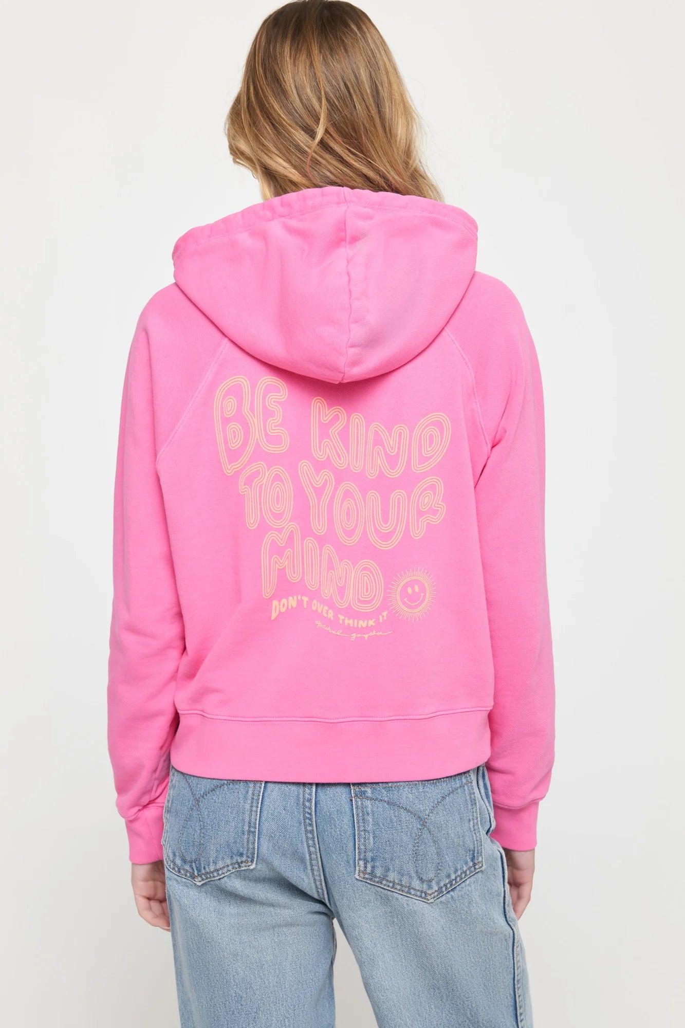 SUN SMILEY PINK WILDFLOWER CROP HOODIE