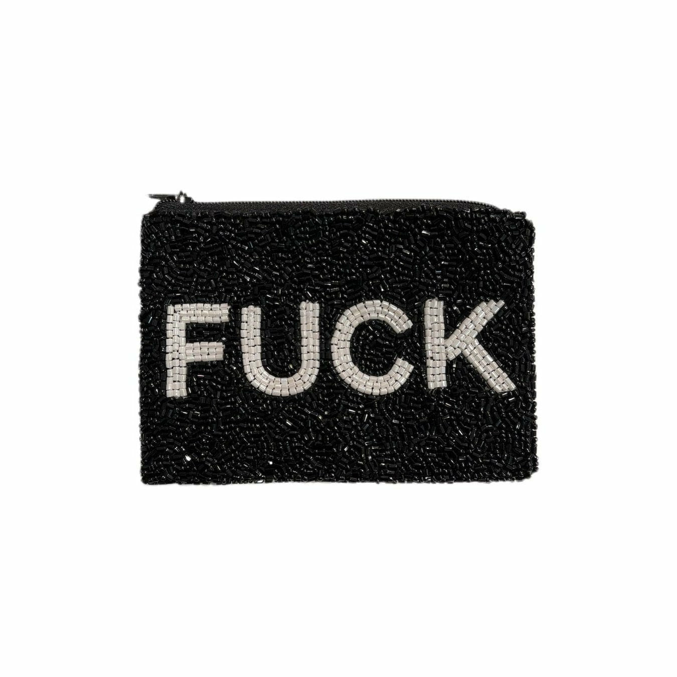 FUCK BLACK BEADED POUCH