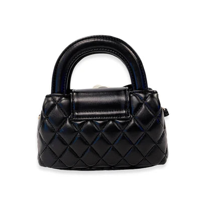 BLACK FLORAL APPLIQUE QUILTED BAG