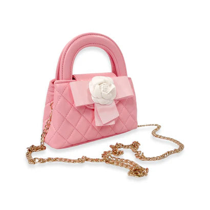 PINK FLORAL APPLIQUE QUILTED BAG