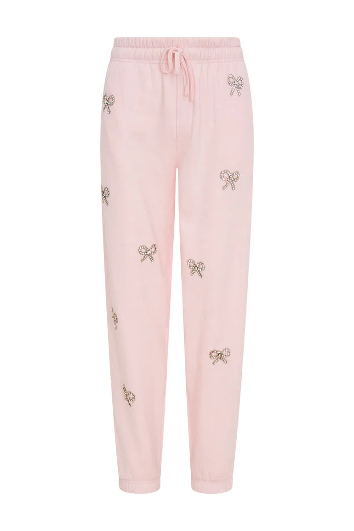 PINK LILLIA CRYSTAL BOW SWEATPANT