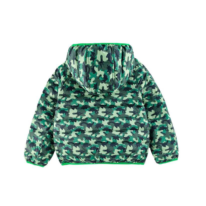 BOYS DINOSAUR CAMO REVERSIBLE DOWN JACKET