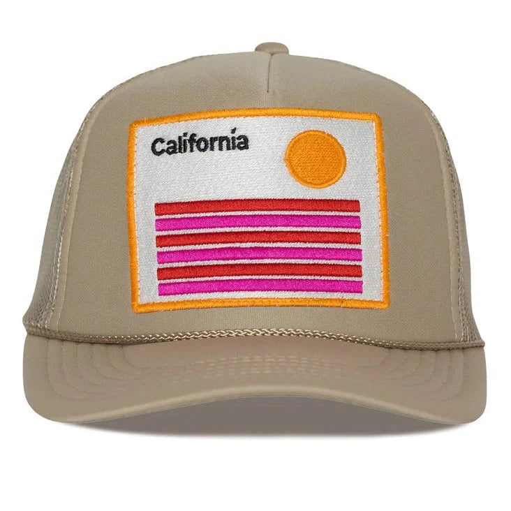 CALIFORNIA STRIPES TAN TRUCKER HAT