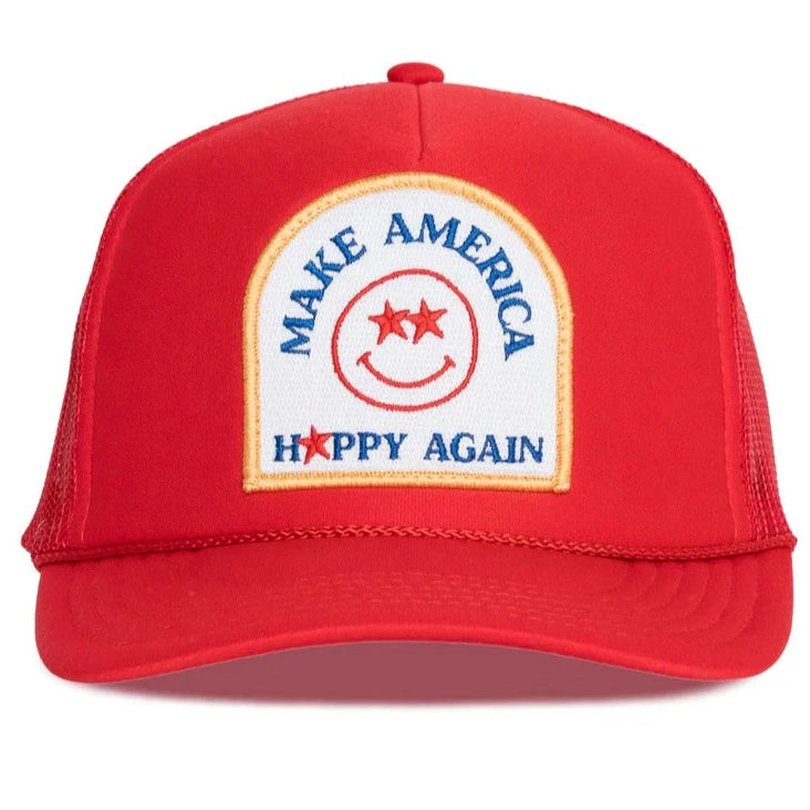 MAKE AMERICA HAPPY AGAIN RED TRUCKER HAT