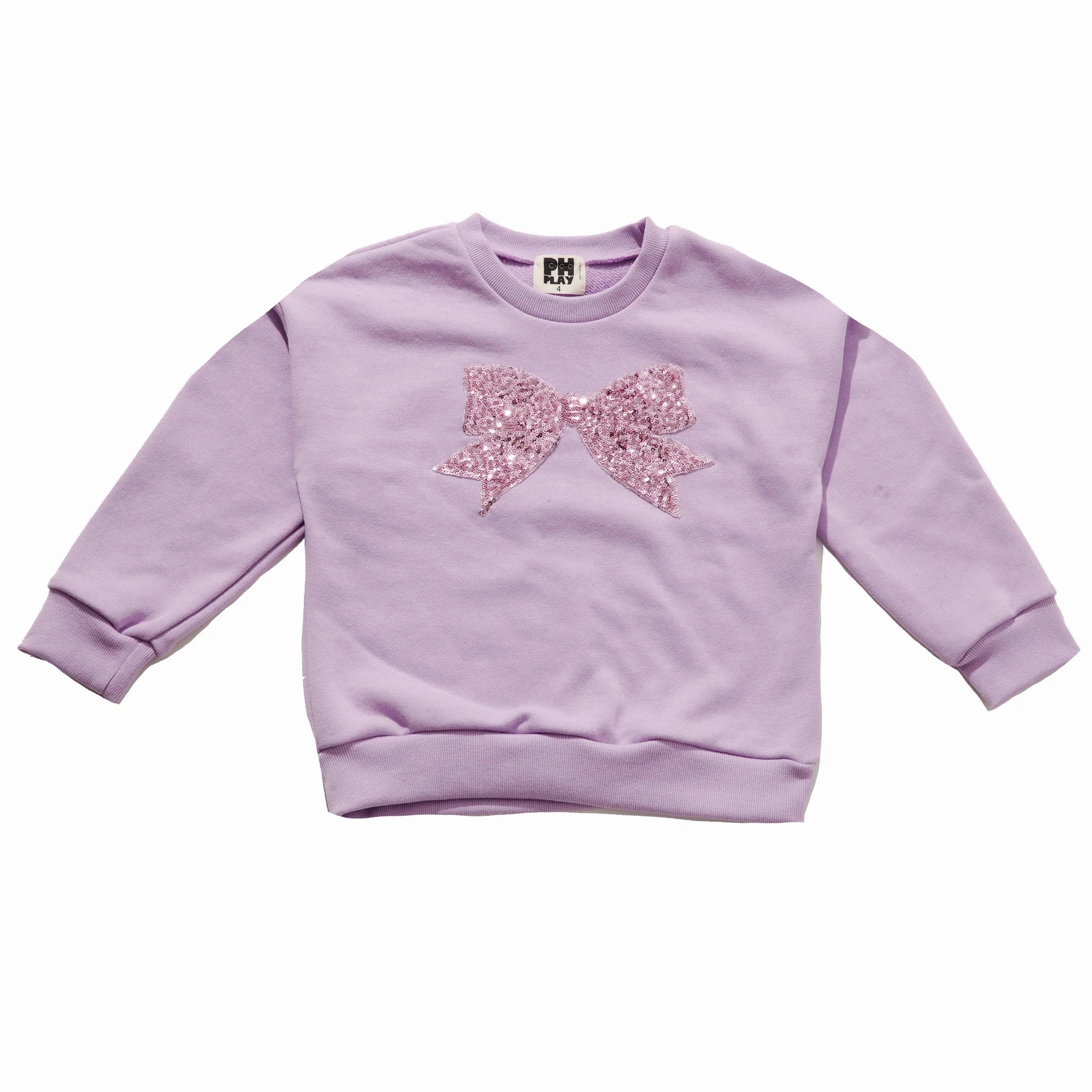 GIRLS PURPLE SEQUIN BOW SWEATSHIRT