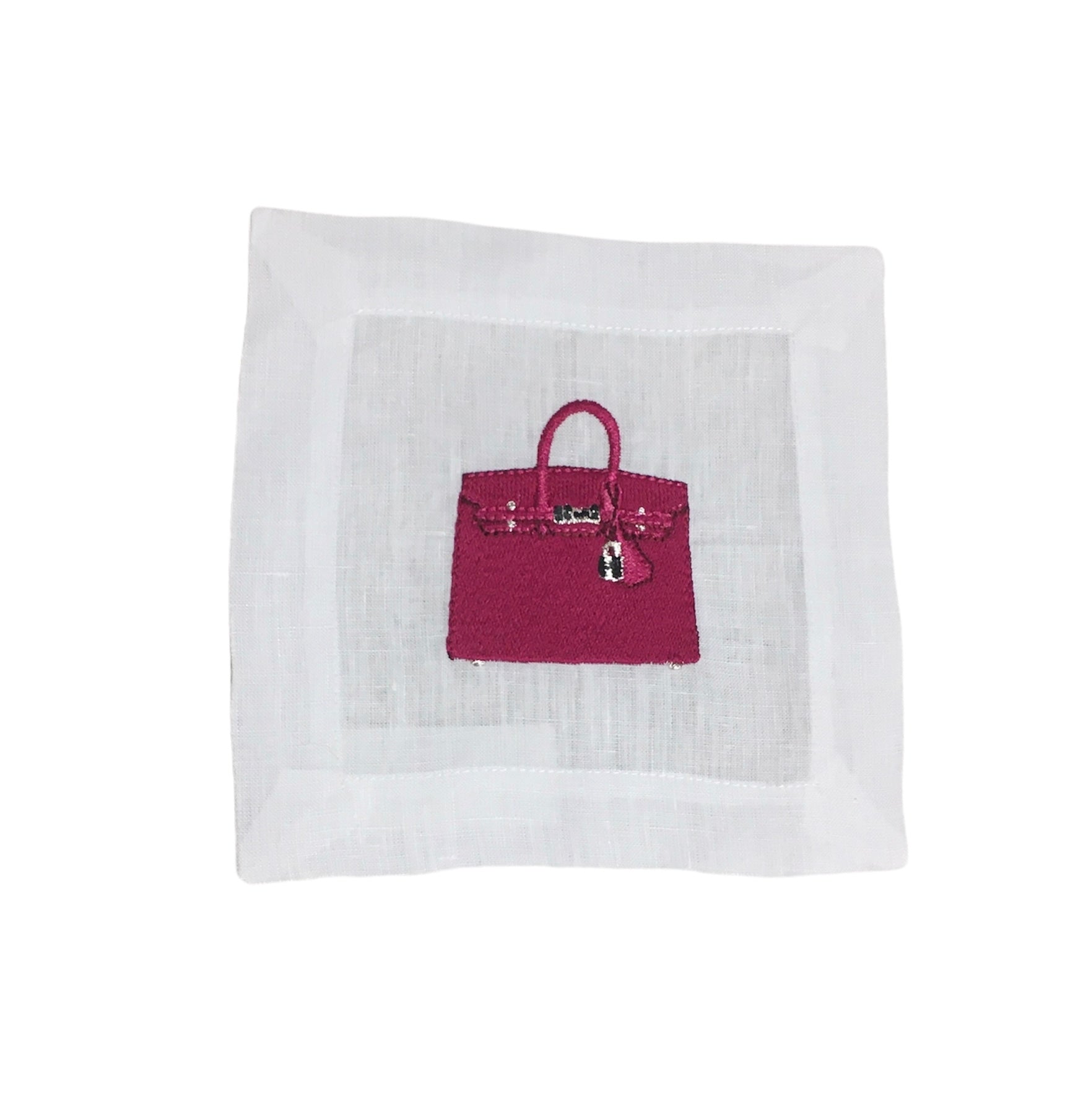 PINK H BAG EMBROIDERED COCKTAIL NAPKIN