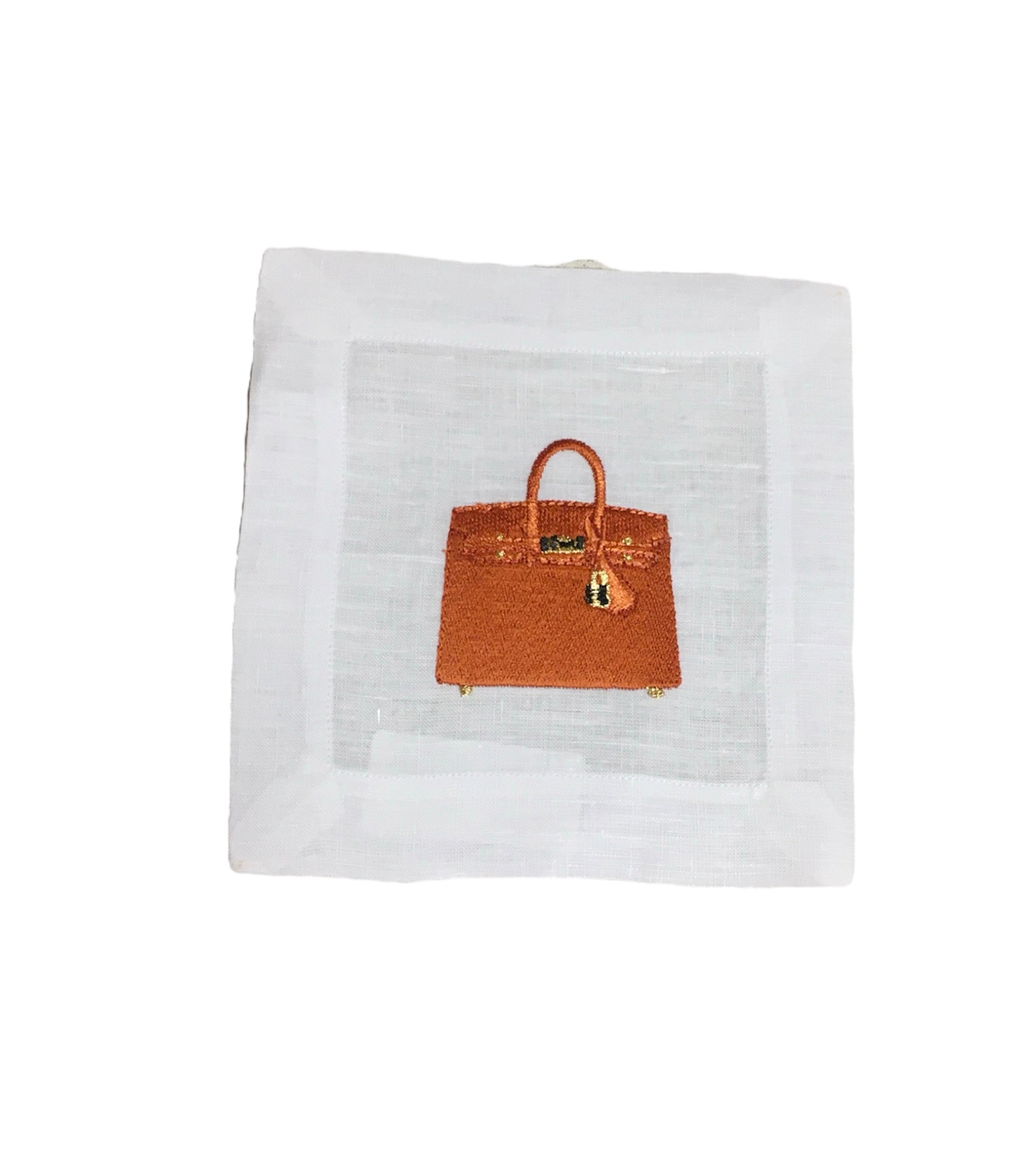 ORANGE H BAG EMBROIDERED COCKTAIL NAPKIN