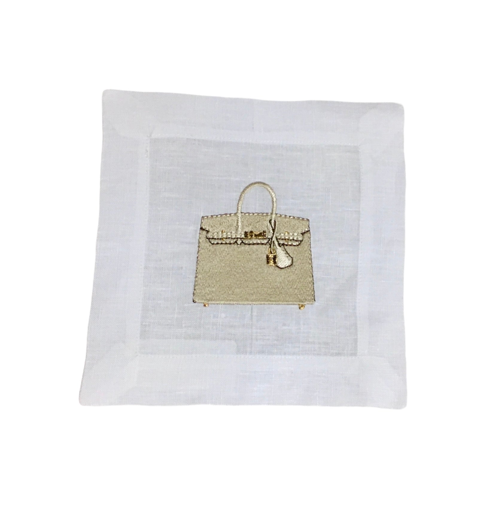 TAN H BAG EMBROIDERED COCKTAIL NAPKIN