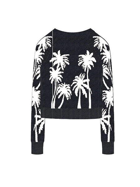 COTTON CASHMERE PALM TREE REVERSIBLE SWEATER