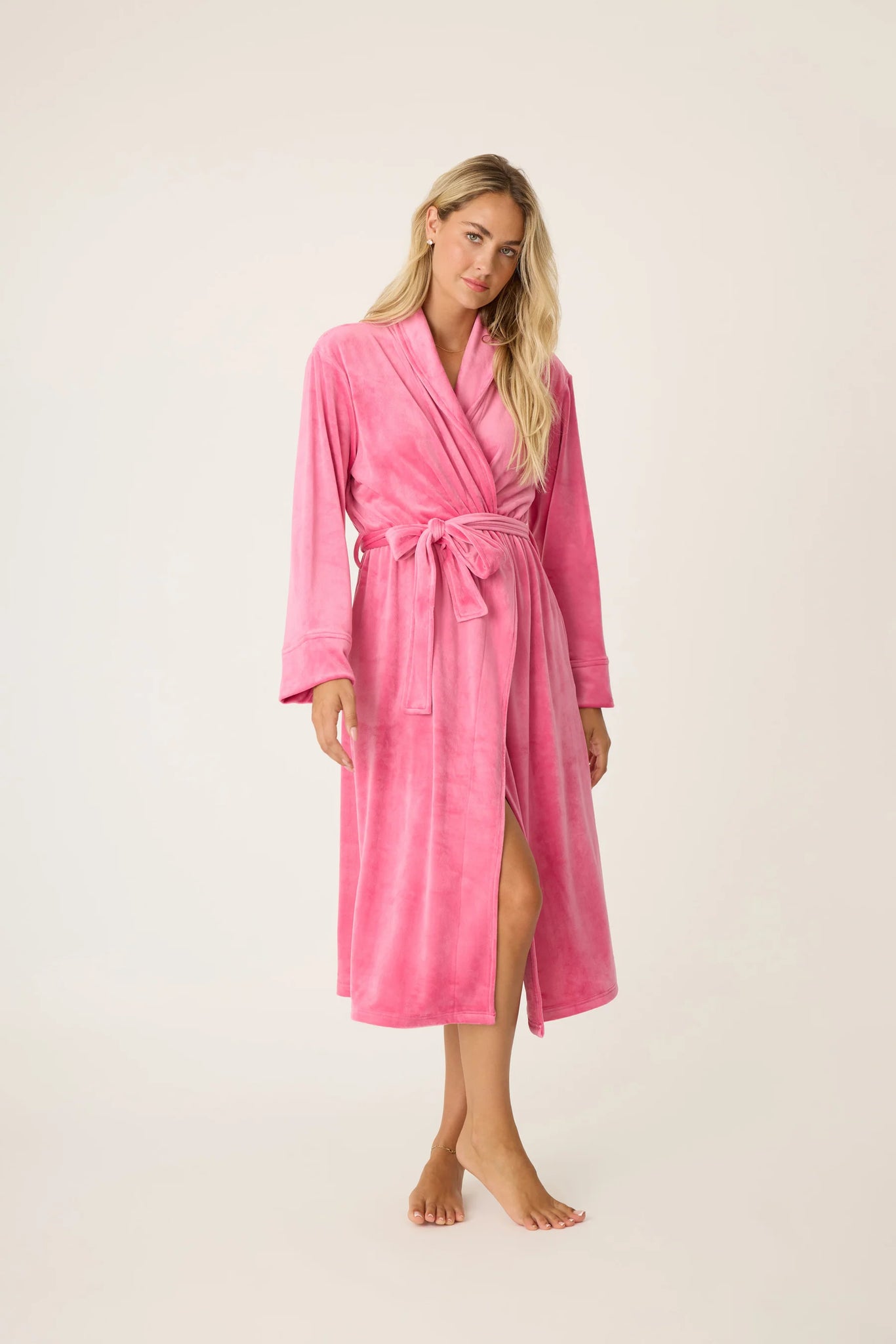 WOMENS VELOUR FUCHSIA ROBE