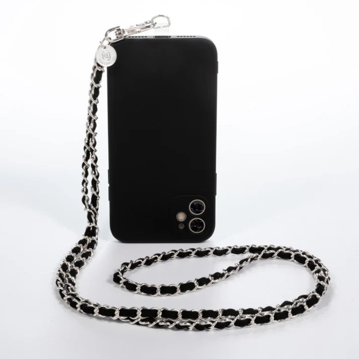 SILVER BLACK CROSSBODY PHONE CHAIN