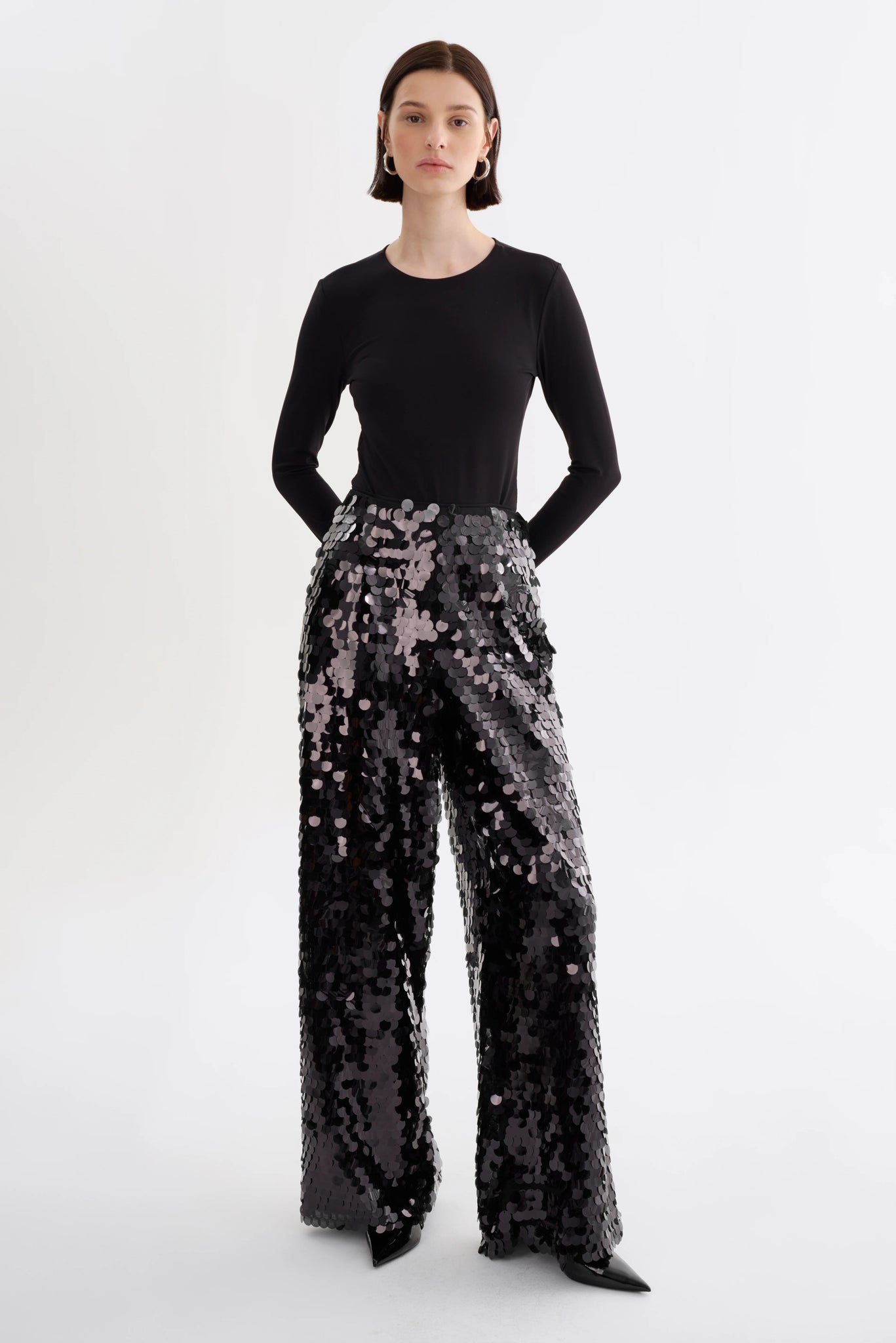 BLACK SEQUIN WIDE LEG PANT