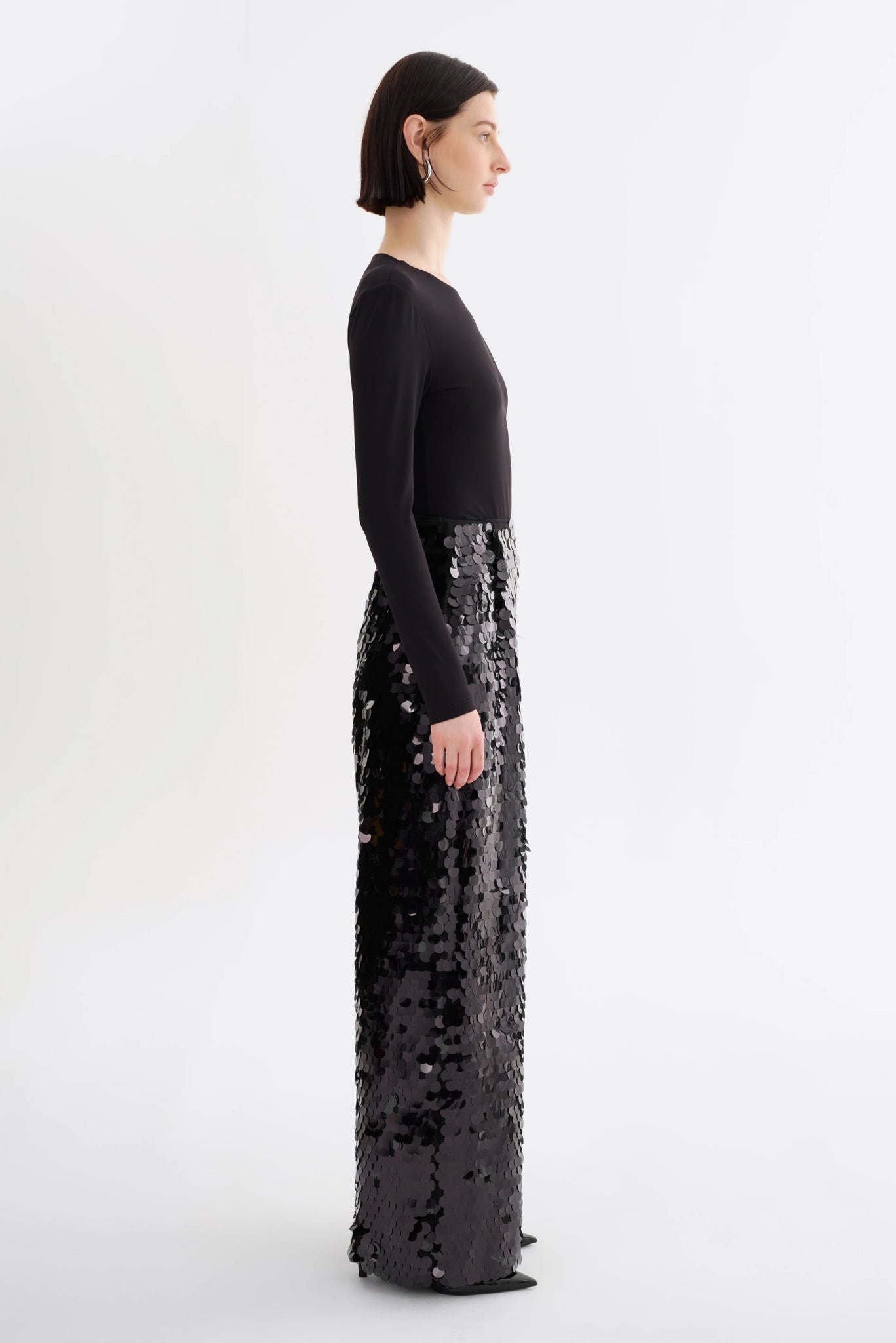 BLACK SEQUIN WIDE LEG PANT