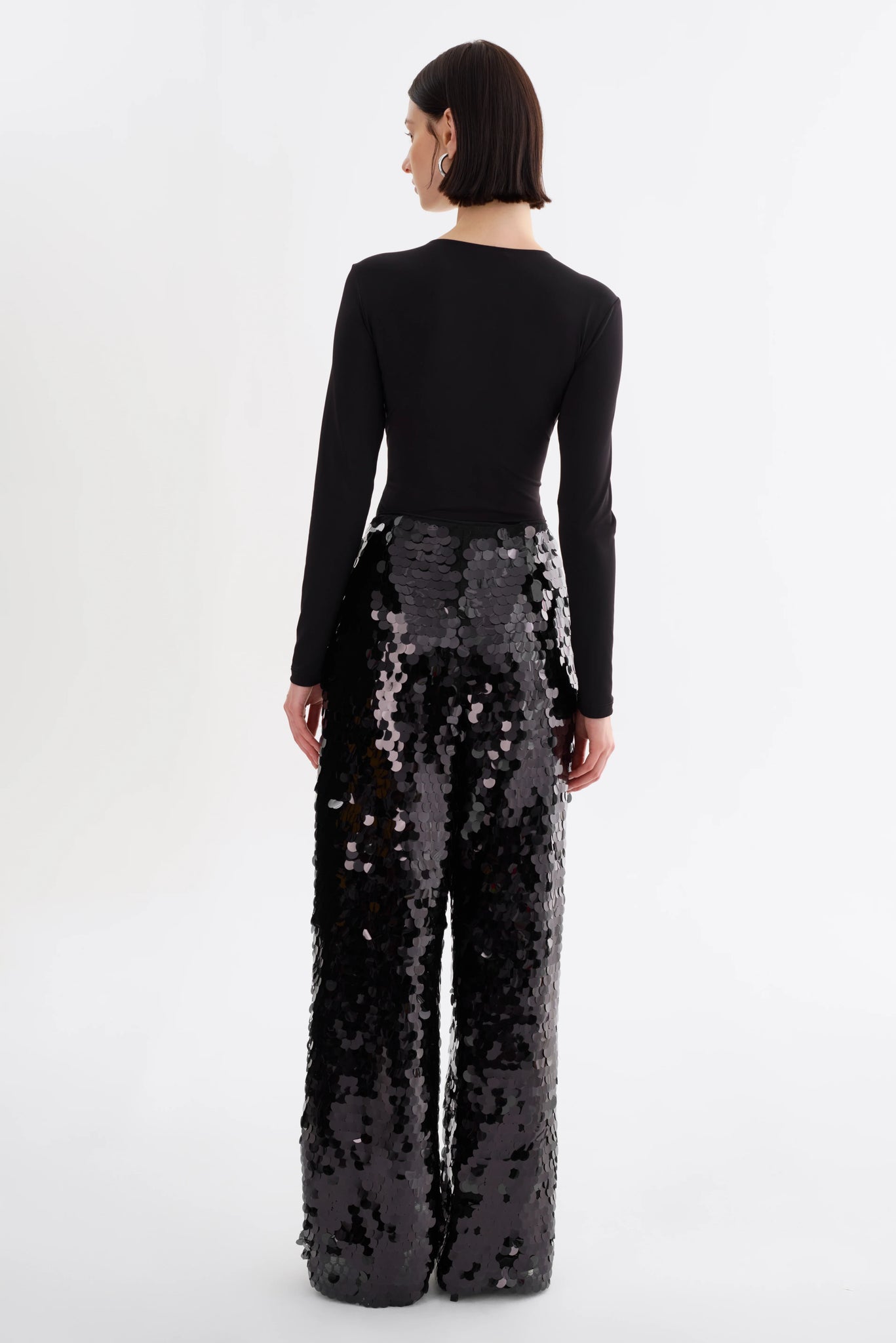 BLACK SEQUIN WIDE LEG PANT