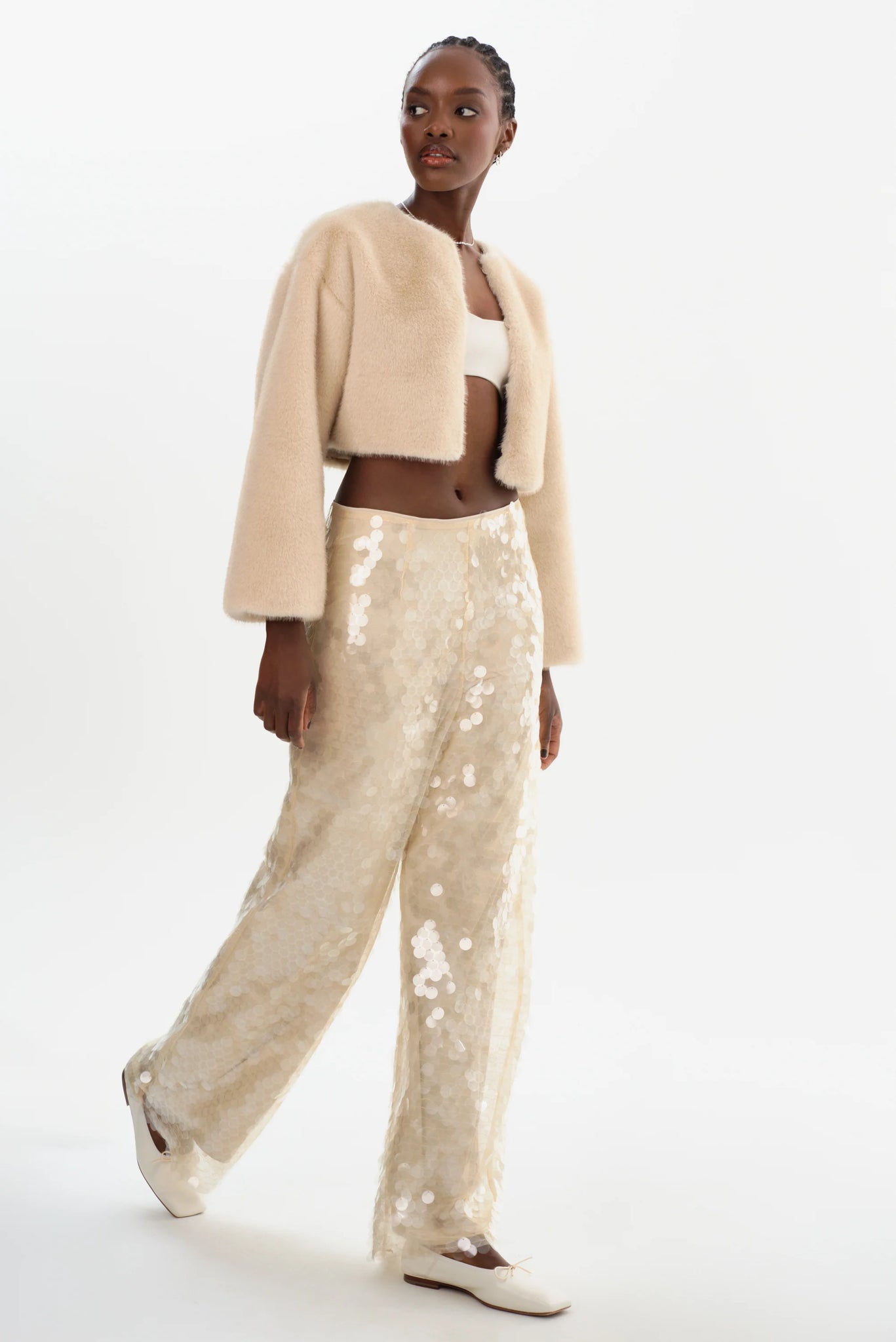 CLEAR SEQUIN WIDE LEG PANT