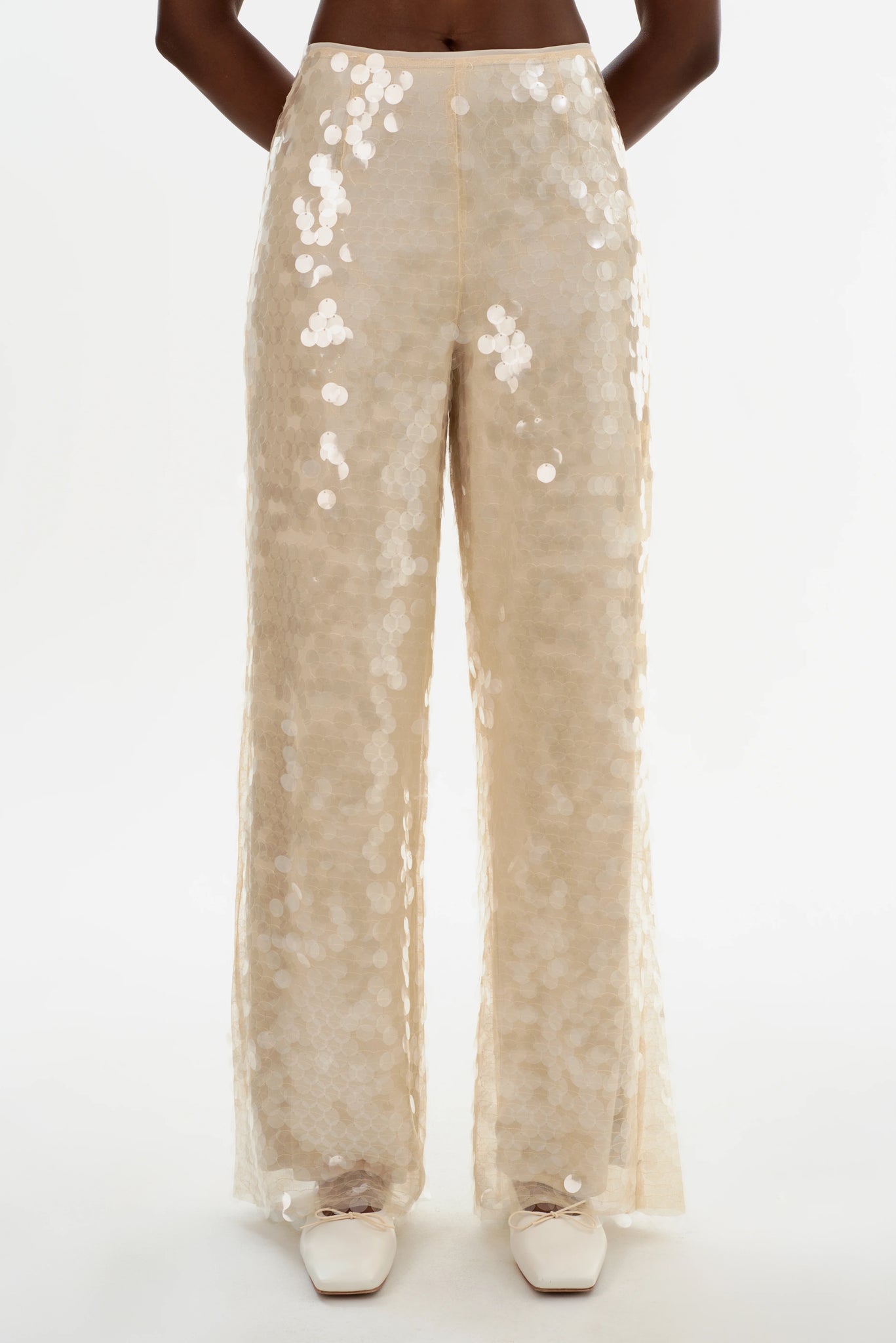 CLEAR SEQUIN WIDE LEG PANT