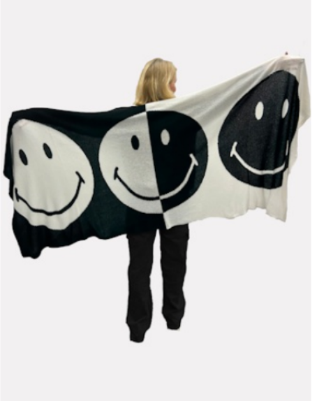 BLACK WHITE SMILEY SCARF