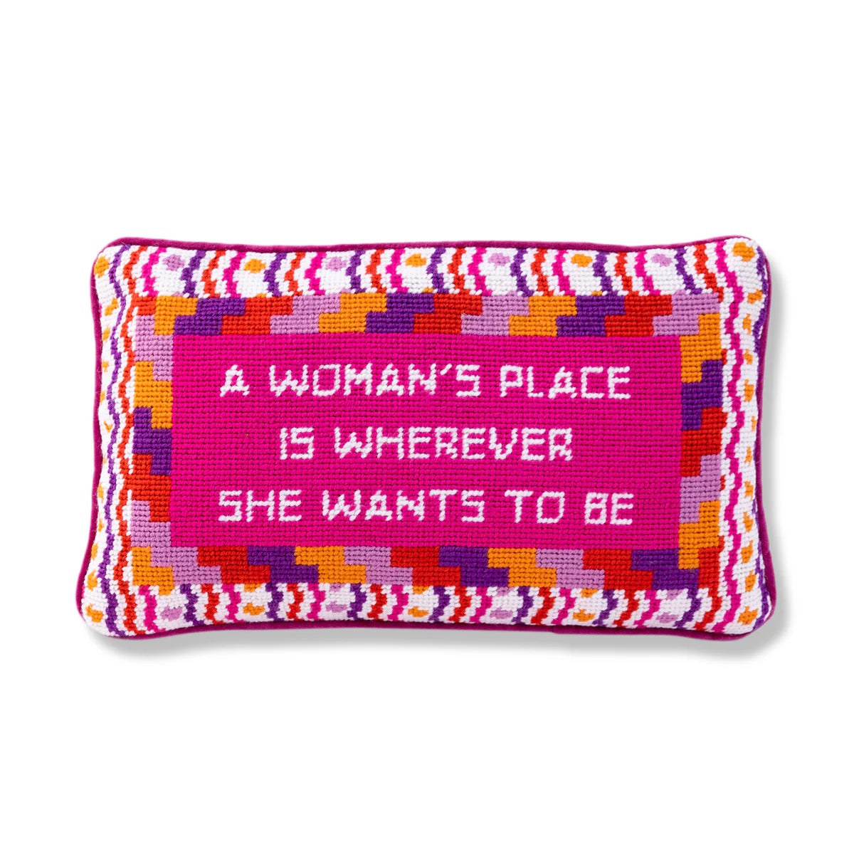 WHEREVER SHE WANTS NEEDLEPOINT PILLOW