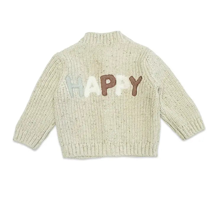 HAPPY CHUNKY KNIT BUTTON SWEATER