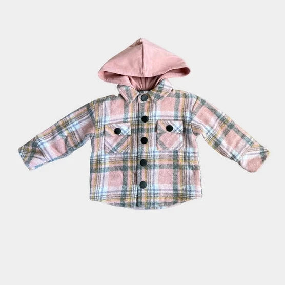 GIRLS PINK PLAID SHACKET