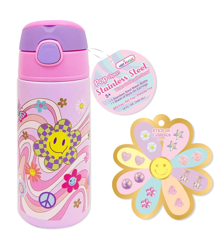 GROOVY FLOWER STAINLESS STEEL WATER BOTTLE