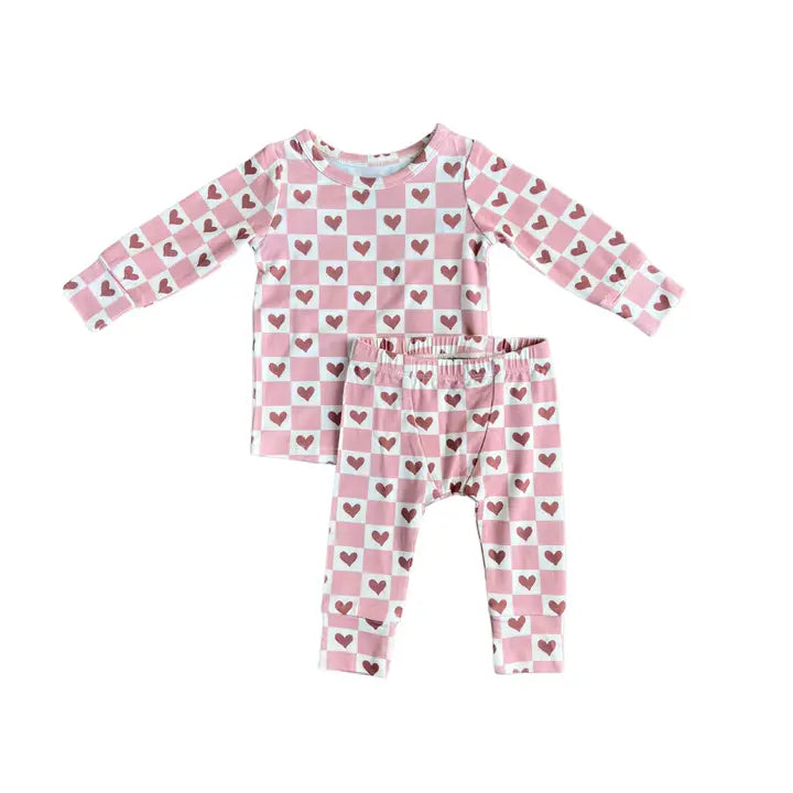 GIRLS CHECKERED HEART PJ SET