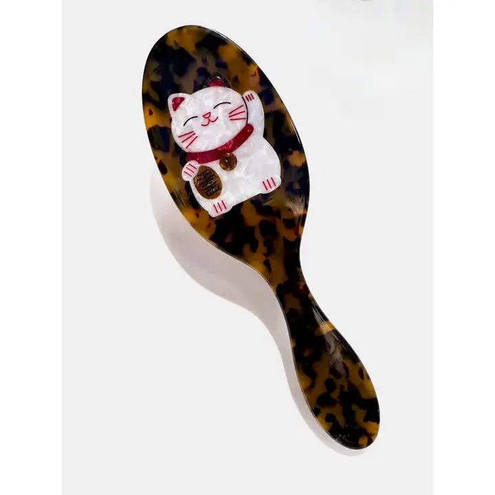 HAND PAINTED LUCKY CAT ACETATE 2-1 HAIR BRUSH