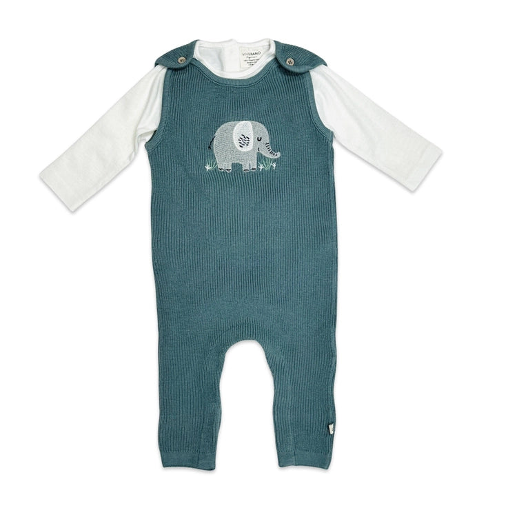 ELEPHANT EMBROIDERED CHUNKY KNIT OVERALL SET