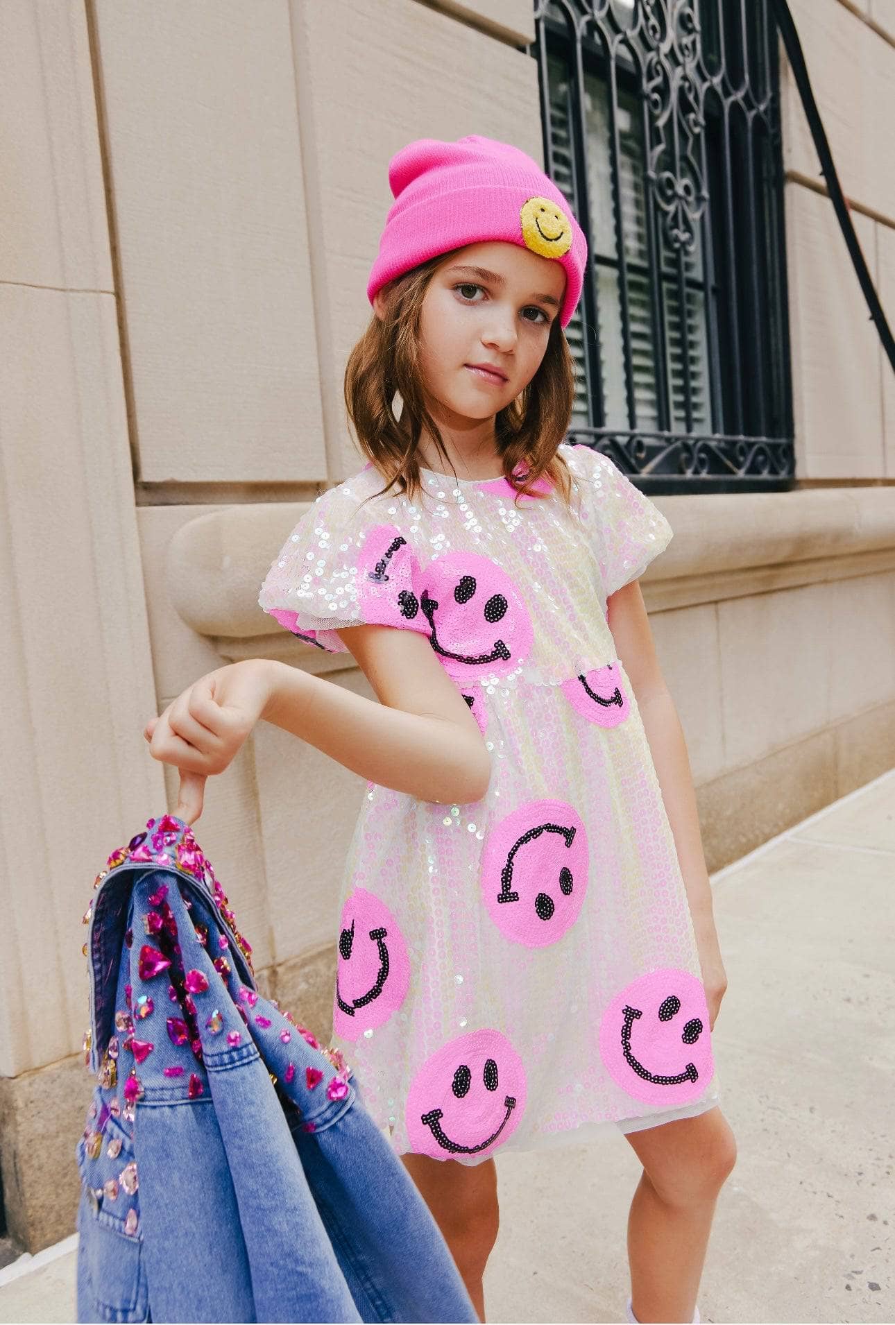 PINKIE HAPPY EMOJI SEQUIN DRESS