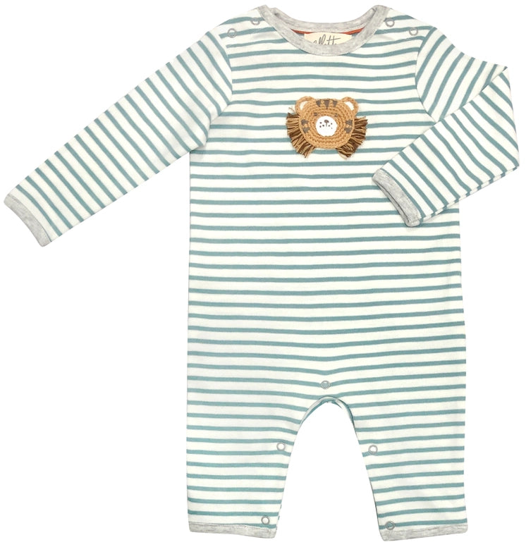 CROCHET TOMMY TIGER TEAL STRIPE ROMPER