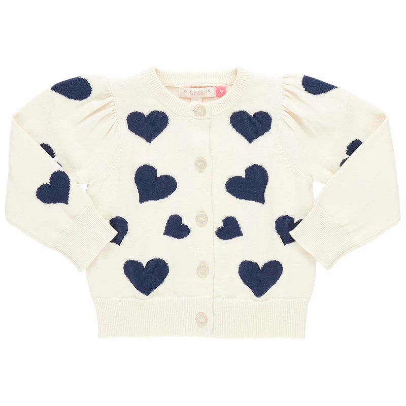 GIRLS NAVY TOSSED HEARTS SWEATER