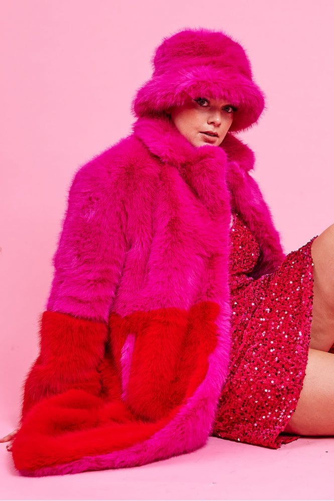 WOMENS HOT PINK FAUX FUR HAT