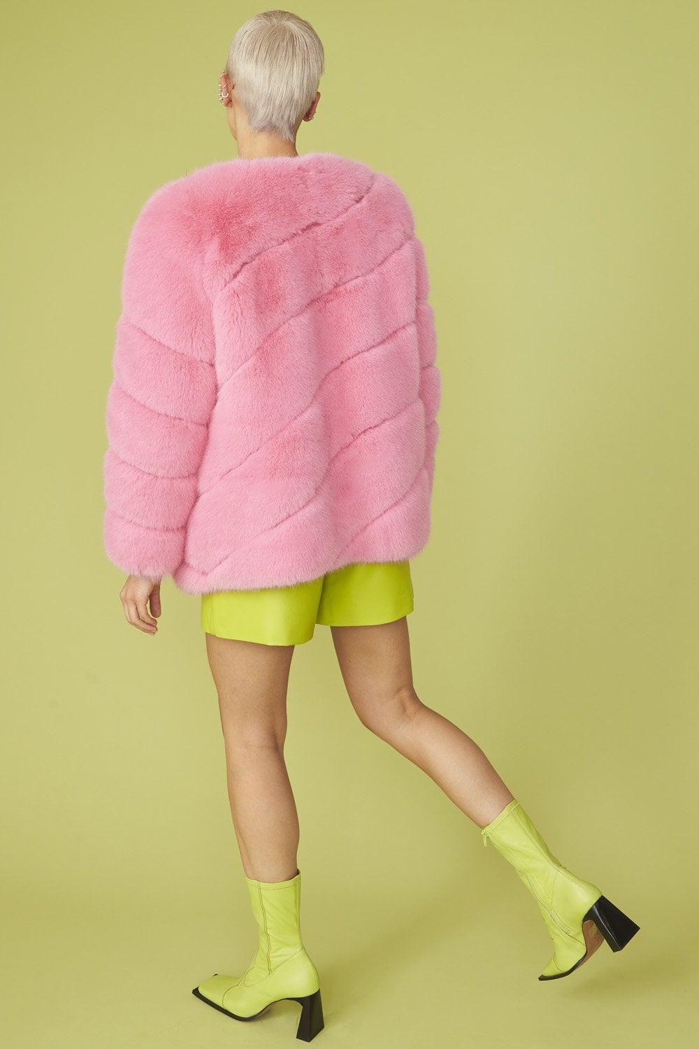 WOMENS FAUX FUR PINK COAT