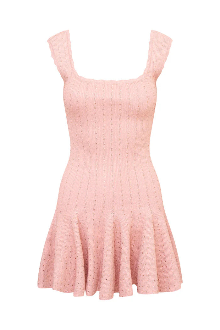 MARYANNE PINK CRYSTAL KNIT MINI DRESS