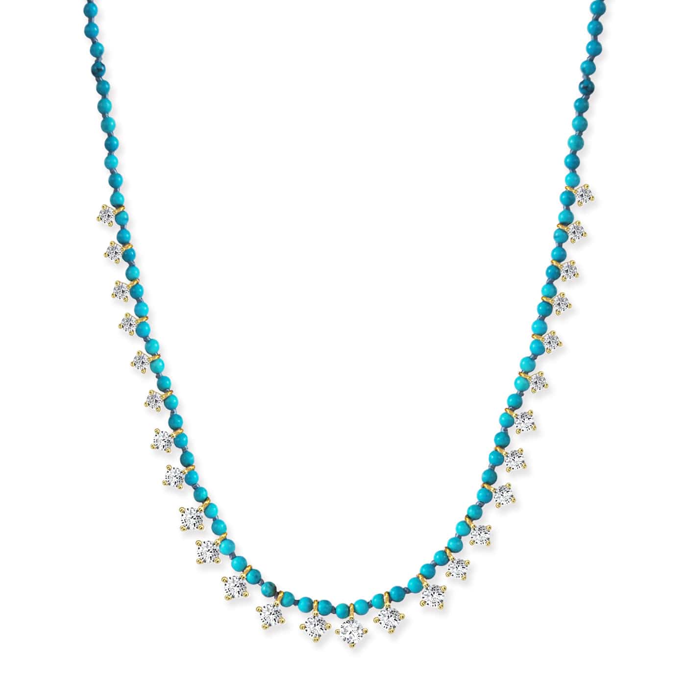 TURQUOISE BEADED CZ NECKLACE