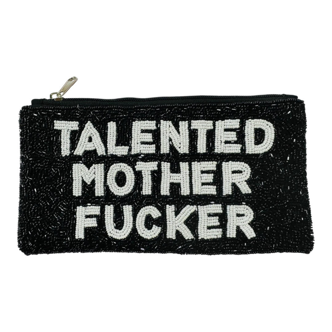 TALENTED MOTHER FUCKER BLACK BEADED POUCH