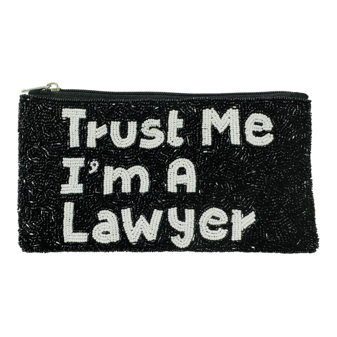 TRUST ME I'M A LAWYER BLACK BEADED POUCH