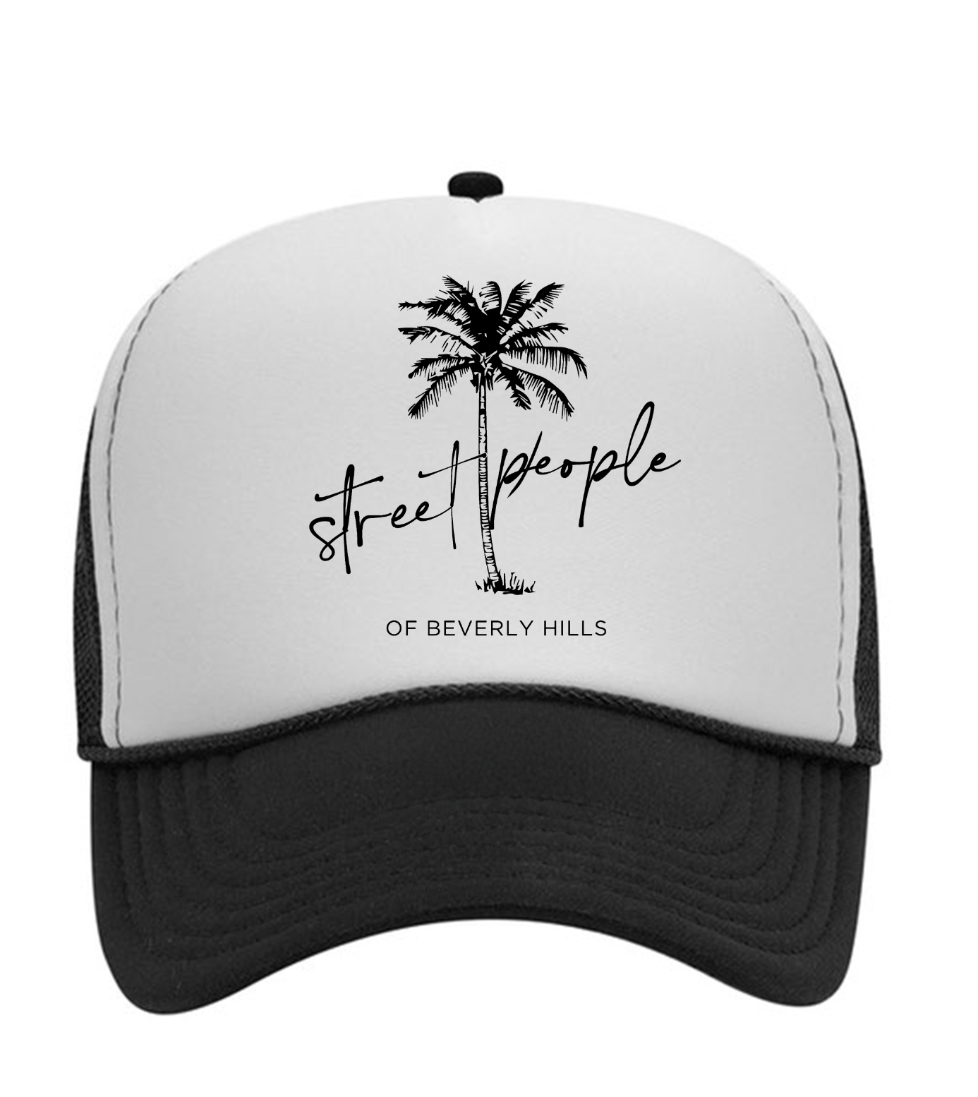 STREET PEOPLE OF BEVERLY HILLS BLACK/WHITE TRUCKER HAT