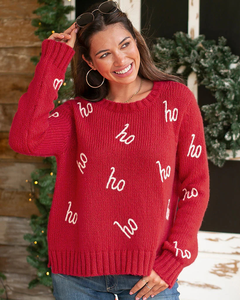 HO HO HO RED CREWNECK SWEATER