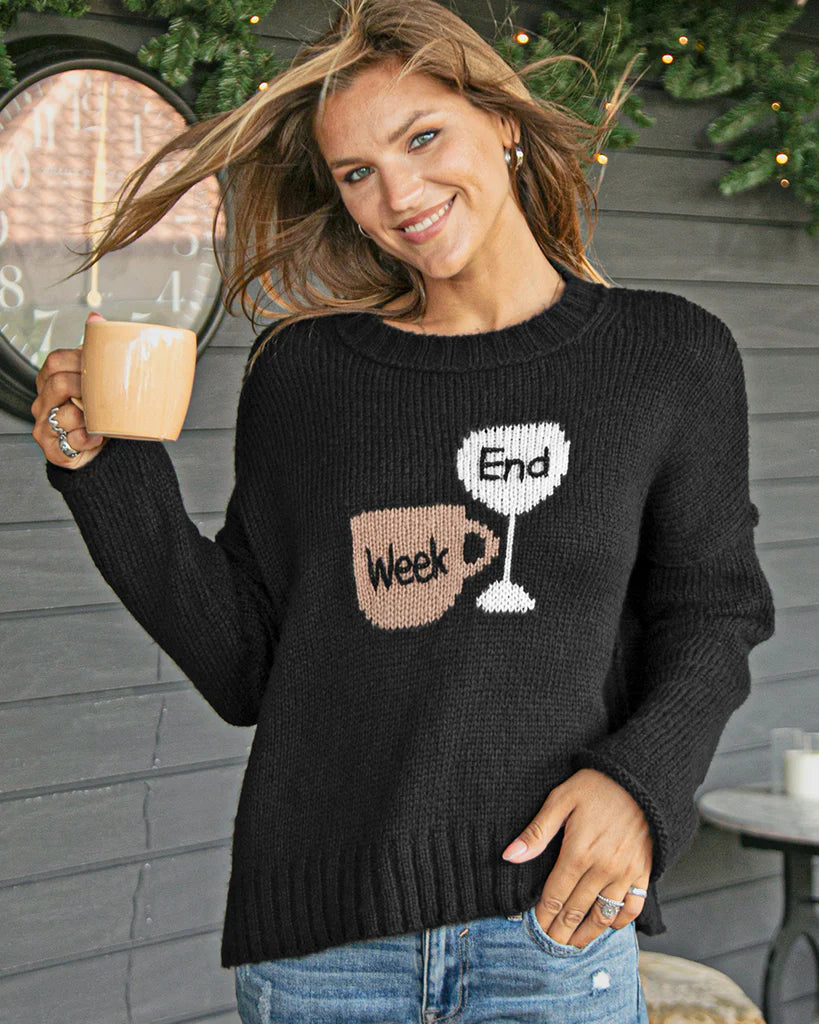 WEEK VS END BLACK CREWNECK SWEATER