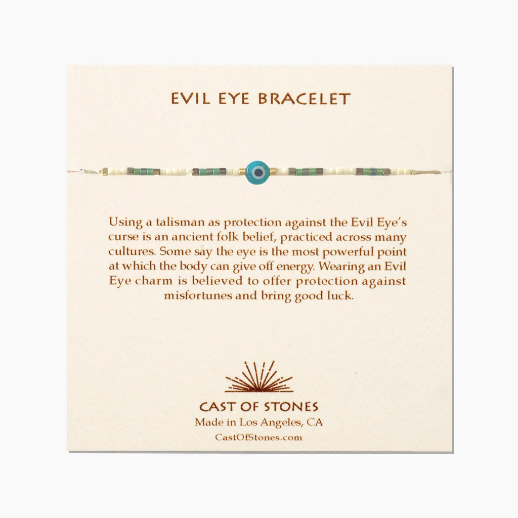 BLUE SEA / WHITE EVIL EYE BEAD BRACELET