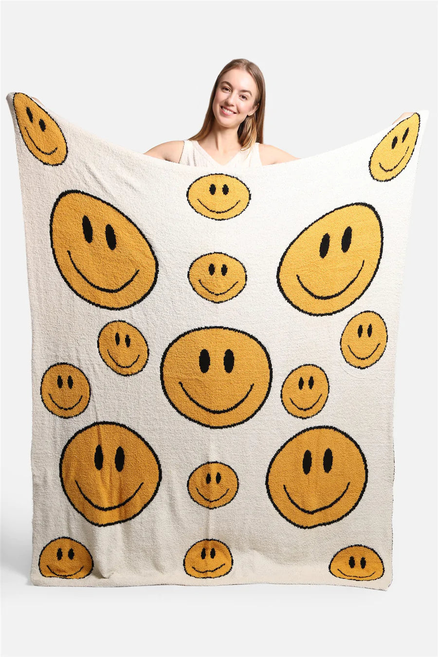 WHITE HAPPY FACE THROW BLANKET