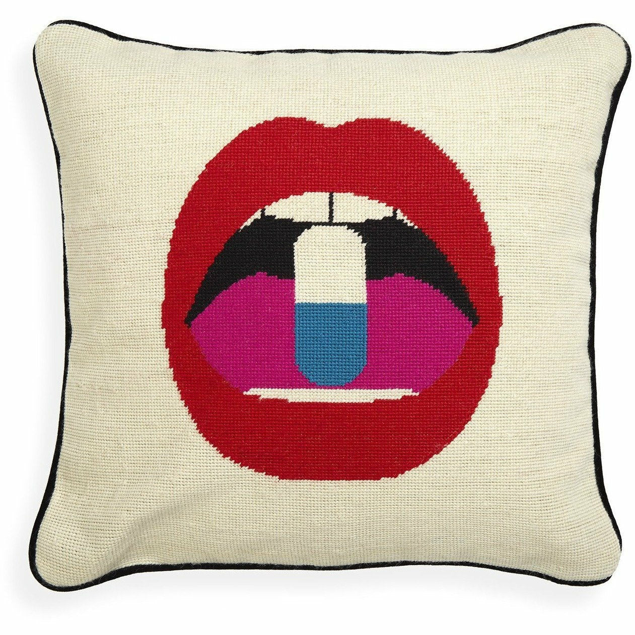 LIPS FULL DOSE NEEDLEPOINT PILLOW-JONATHAN ADLER-Kitson LA