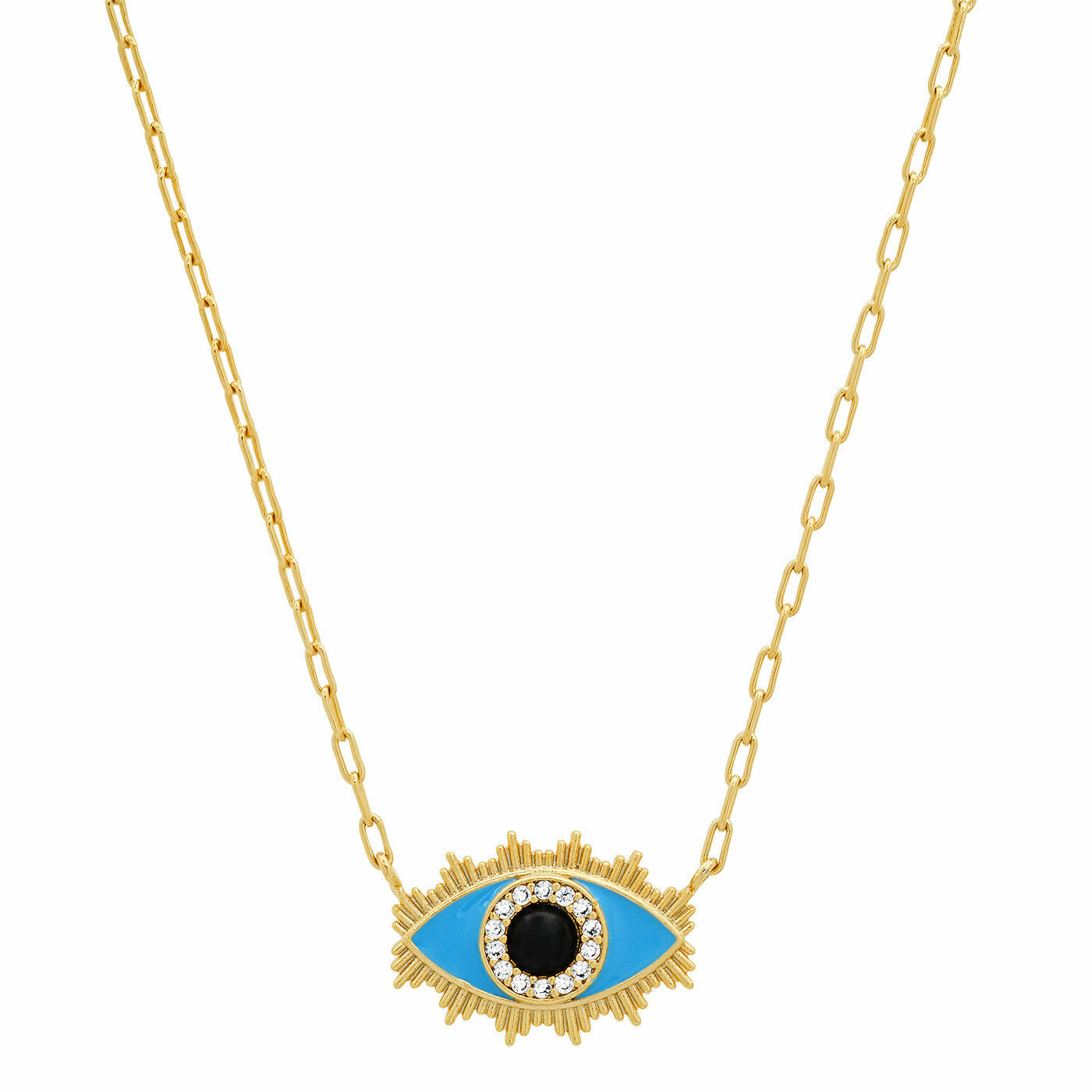 TURQUOISE AND BLACK EVIL EYE ENAMEL CHAIN NECKLACE-TAI RITTICHAI-Kitson LA